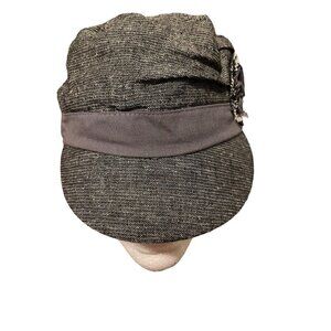 Women's Grey Newsboy Cadet Cap with Rose Detail Linen Blend Size One